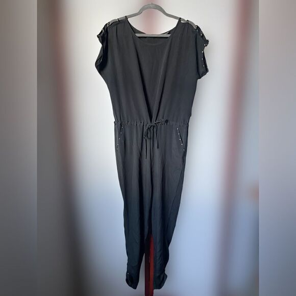 Limited Black Nylon Short Sleeve Jumpsuit w/Bronze Studs (Size: 10) - Picture 8 of 12